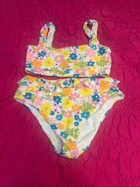 Show Me Your MuMu Floral Ruffle High-Waist Bikini in Pink Yellow Blue
